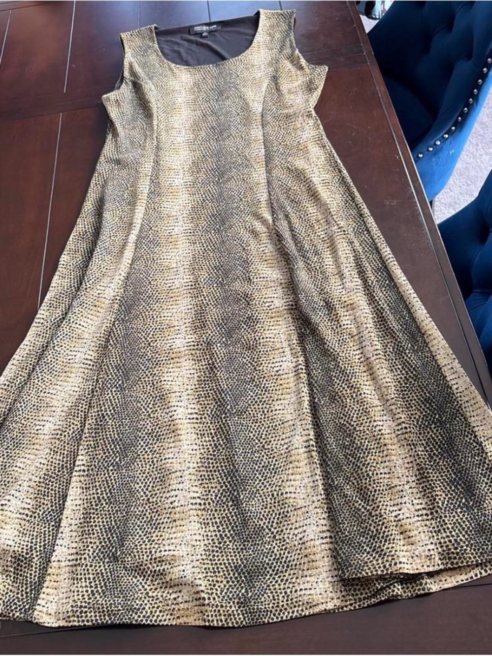 Jones New York Metallic Gold Textured A-Line Midi Dress